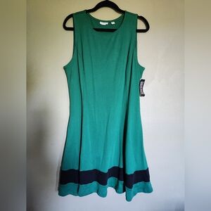 NWT New York & Company Colorblock Fit and Flare Cotton Dress in Green and Black
